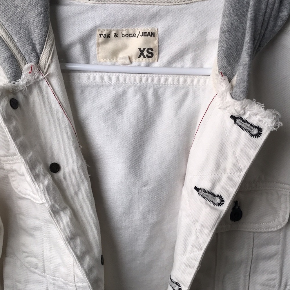 Rag & Bone Crop Boy Denim Hoodie Jacket Button Up White Gray Color Size XS - Picture 4 of 6